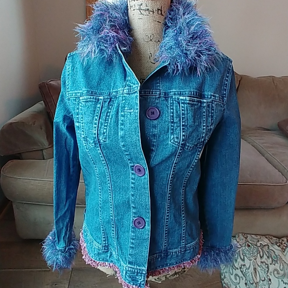 Faux fur jean jacket M
